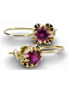 Kolczyki z żółtego 14k złota 585 z Rubinem vec035y Sowiecki styl Vintage unikatowe Vintage Art Deco ZSRR Sowiecki Rosyjski styl